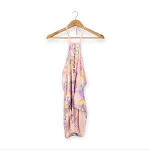 Gianni Bini Pink Multicolored Marble Halter One Piece Swimsuit